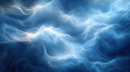 Poster - Captivating blue abstract waves with ethereal light effects create a dreamy atmosphere in a serene landscape