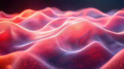 Poster - Abstract representation of vibrant waves with flowing patterns in shades of red and blue, creating a dynamic textured landscape