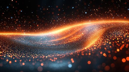 Poster - Stunning close-up of sparkling particles creating a mesmerizing wave of light in vibrant orange and blue tones