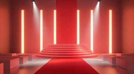 Wall Mural - Red Carpet Stage with Neon Lights