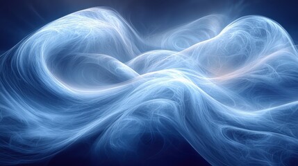 Poster - Abstract swirling blue fog with ethereal waves in a dark background creating a mystical atmosphere in digital art form