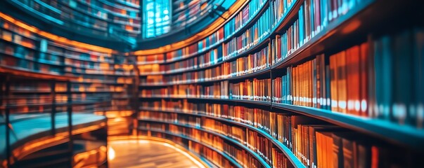 Poster - Digital data flowing like streams in a futuristic library, illustrating the concept of cloud storage and the rapid advancement of digital transformation