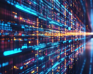 Poster - Futuristic library with glowing digital data streams, representing the seamless integration of cloud storage and digital transformation in knowledge management