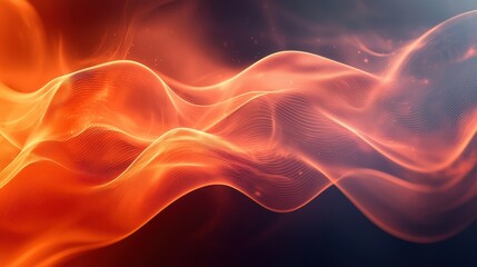 Poster - Colorful abstract wave patterns with shades of orange and red flowing against a dark background