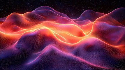 Poster - a vibrant representation of flowing waves illuminated in hues of orange and purple against a dark st