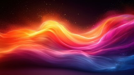 Poster - Vibrant abstract wave of colors swirling in shades of orange, pink, and blue against a dark background at night