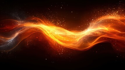 Poster - vibrant orange and yellow light waves dance in dark space creating a mesmerizing abstract pattern in