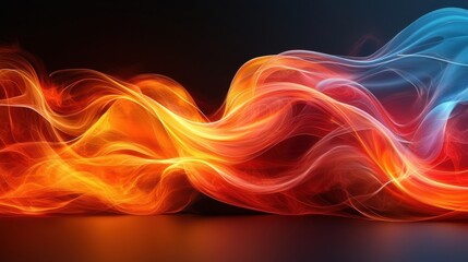 Poster - abstract colorful wavy patterns representing flames and smoke in vibrant red and blue tones against 