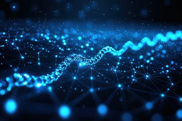 Poster - Abstract Blue Network Connection Data Flow Digital Technology Background
