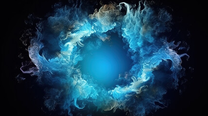 Poster - Wonderful swirling blue smoke ring against a dark background