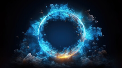 Poster - Incredible Fluid splash. Round frame. Paint water. Astrology moon