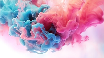 Poster - Fantastic Blue and pink color fluid splash vapor cloud dispersing on a glitter dust texture