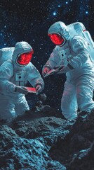 Wall Mural - Exploratory space mission moon surface sci-fi image cosmic environment close-up view astronauts discovering