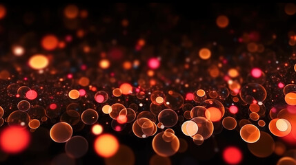 Poster - Amazing Defocused red color round bubbles on dark black abstract copy space background