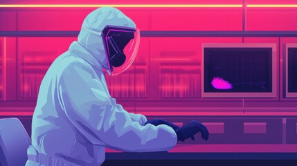 Poster - Scientist conducting research on microorganisms laboratory digital art futuristic environment close-up view scientific exploration
