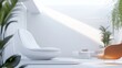 © ArpPSIqee - A futuristic minimalist oasis adorned with a white canvas backdrop, Innovative furniture arrangement in a high-tech environment, Futuristic minimalism style