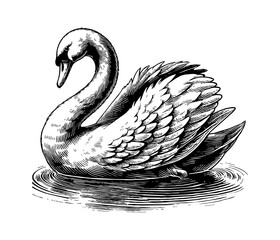Wall Mural - white swan engraving black and white outline