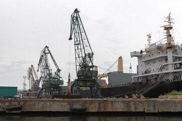  Portal cranes standing on quay in Varna port