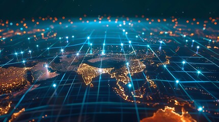 Fototapete - Global network of glowing lines and nodes, symbolizing a connected world.