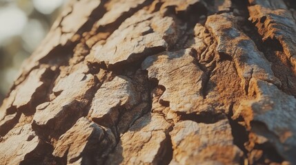 Aufkleber - Close-up of Rough, Textured Tree Bark in Warm Sunlight