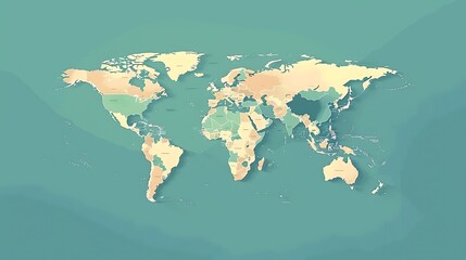 Poster - Soft-colored world map displays outlined countries with gentle tones for clear geographic distinction elegant minimal design global visualization concept.