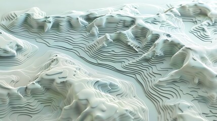 Poster - 3d rendering of a topographic map, showcasing contour lines and hills in an abstract way.