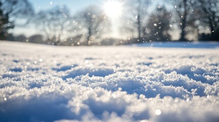 Poster - Close-up of Sparkling Snow Under Sunlight and Falling Snow