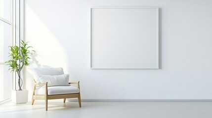 Aufkleber - A refined and minimalist living room design with a white canvas backdrop, Minimal furniture thoughtfully placed, Minimalist eclectic style