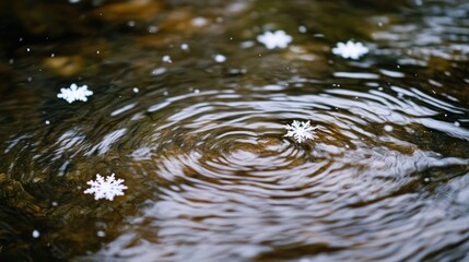 Poster - Snowflake Floating on Rippling Water