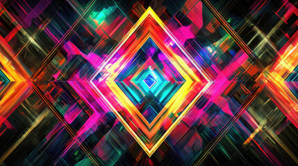 Poster - Vibrant Abstract Background with Colorful Geometric Shapes and Dynamic Light Effects in a Modern Digital Art Style