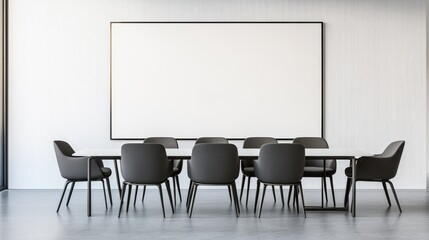Aufkleber - A sleek minimalist conference room featuring a white canvas backdrop, Modern furniture arrangement in a corporate meeting space, Corporate minimalism style