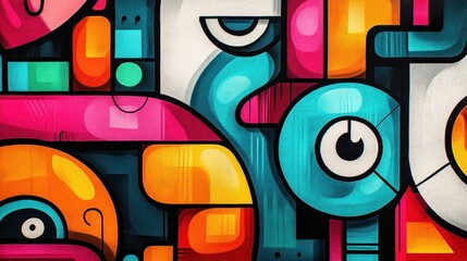 Poster - Abstract Geometric Graffiti Art with Vivid Colors and Bold Shapes