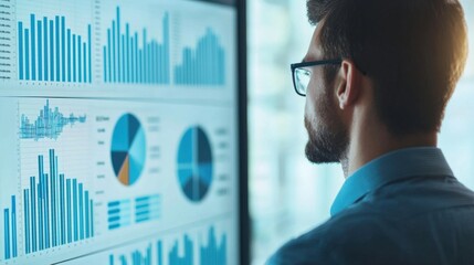 Poster - Analyzing business data trends office space infographic professional environment close-up view data visualization