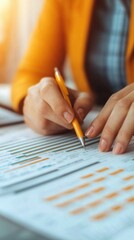 Poster - Analyzing business reports office setting document review professional environment close-up perspective