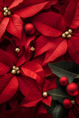 Wall Mural - Abstract background with red Poinsettia leaves. Vertical composition.