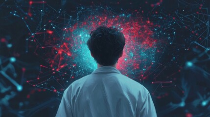 Poster - Scientist analyzing data patterns in virtual space digital environment conceptual viewpoint