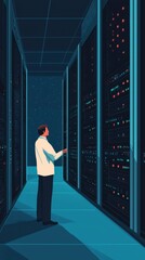 Poster - Data center technician monitoring server performance tech hub digital illustration high-tech environment side view innovation insights
