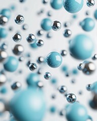 Poster - Floating blue and silver spheres abstract art digital design indoor close-up modern aesthetics