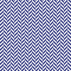 Wall Mural - Seamless blue and white pixel herringbone textile pattern vector