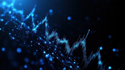 Poster - Abstract blue digital wave with glowing connections on dark background.