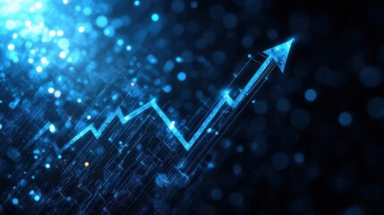 Poster - Abstract digital data growth with glowing arrow on blue background.