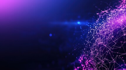 Poster - Abstract digital network with connected dots and glowing colors on a dark background.