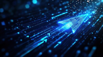 Poster - Digital arrow glowing in blue, representing speed and direction in a tech-inspired setting.