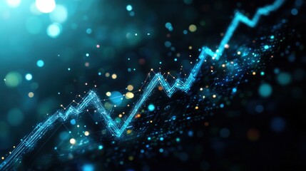 Poster - futuristic digital chart with glowing data points and ascending trend lines.