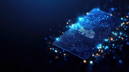 Poster - Futuristic digital smartphone with glowing network connections on a dark background.