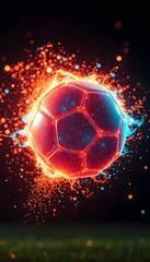 Poster - A Vigorous Football Dissolving into Particles with Glowing Effects Ideal for Sports and Energy Themes