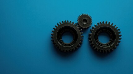 Fototapete - The arrangement features three distinct gears alongside a microprocessor emphasizing their roles in mechanical engineering and electronics. Generative AI