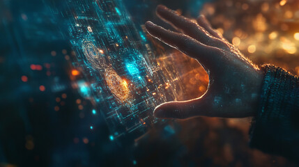 Poster - A hand reaches out towards futuristic technology, representing the power of digital transformation and deep learning.