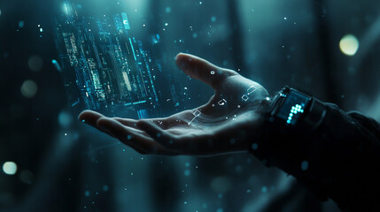 Poster - A hand reaches out towards futuristic technology, representing the power of digital transformation and deep learning.
