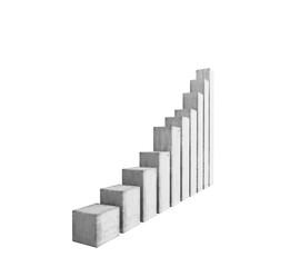 Poster - A series of concrete blocks arranged in an ascending bar chart style on a white background. Concept of growth, progress, or analytics. 3D Rendering